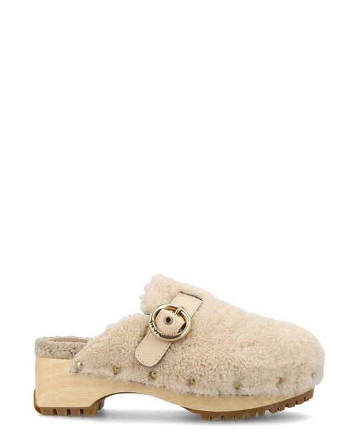 See By Chloé Natural Vivianne Slip-on Shearling Clogs