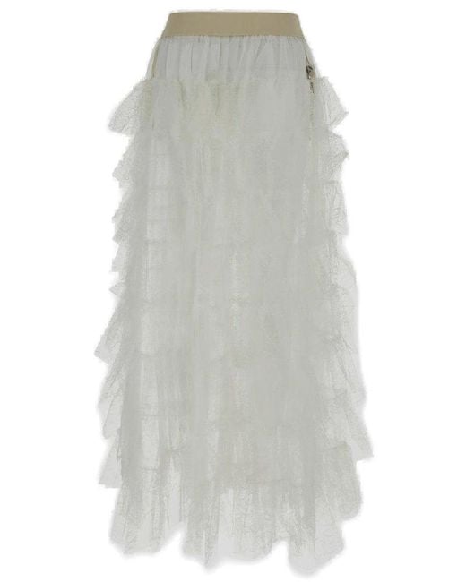 Uma Wang Gray Gram Lace Flounce Detailed Midi Tulle Skirt