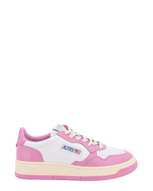 Autry Pink Medalist Lace-up Sneakers