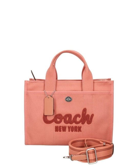 COACH Pink Logo Detailed Zip-up Tote Bag