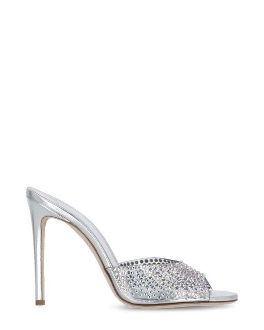 Paris Texas Crystal-embellished Heeled Mules in White | Lyst