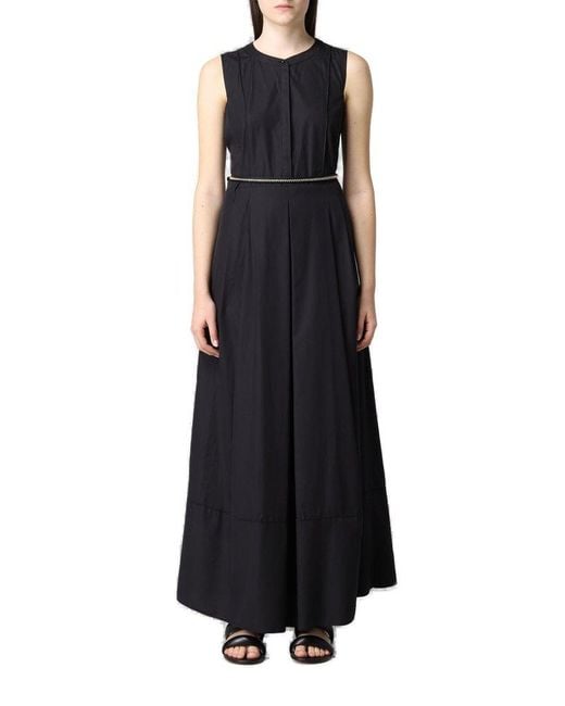 Max Mara Studio Cotton Belted Sleeveless Maxi Dress in Black | Lyst UK