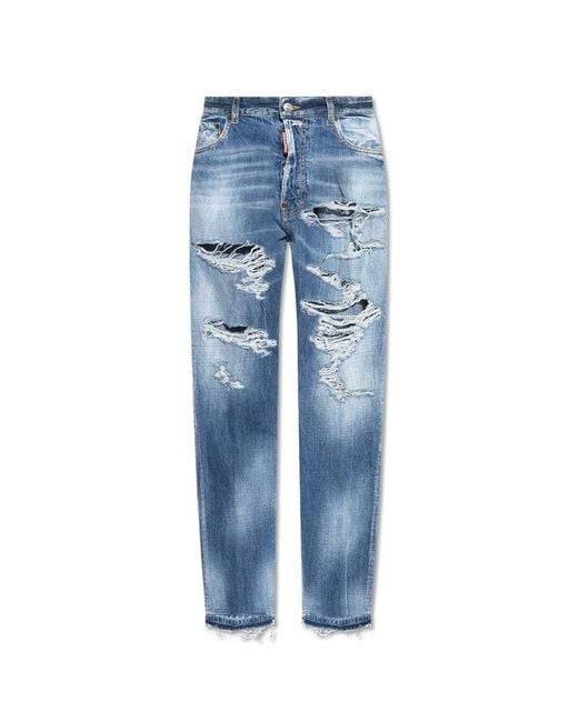 DSquared² Blue Distressed Straight-leg Jeans