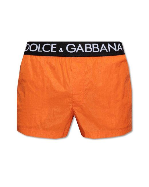 Dolce & Gabbana Orange Logo Printed Band Swim Shorts for men