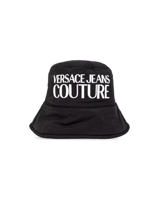 Versace Jeans Black Bucket Hat With Logo, for men