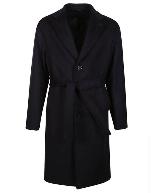 Lardini Black Single Breasted Belted Coat for men