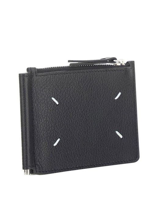 Maison Margiela Black Four-stitch Detailed Zipped Wallet for men