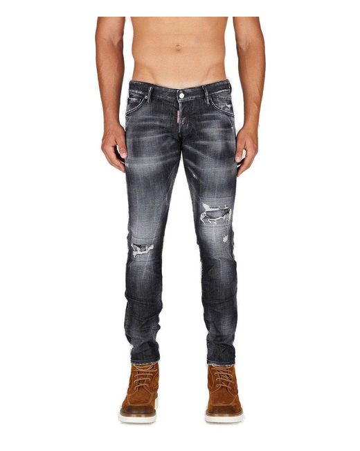 DSquared² Blue Distressed Slim-cut Jeans for men