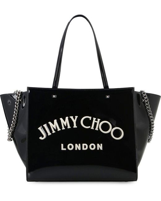 Jimmy Choo Black Varenne Logo Detailed Tote Bag