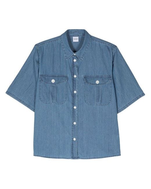 Aspesi Blue Chambray Short-sleeved Denim Shirt