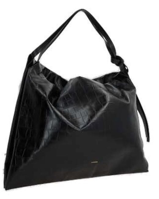 Jil Sander Black Logo Printed Embossed Tote Bag