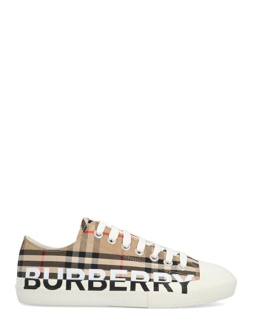 Burberry White Logo Checked Lace-up Sneakers