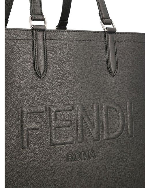 Fendi Black Roma Logo Embossed Shopper Bag for men