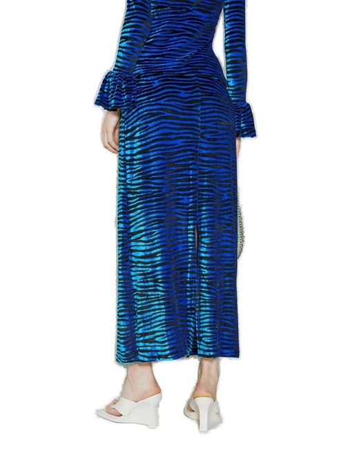 Rabanne Blue Velvet Zebra Print Skirt