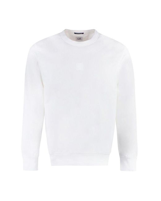 C P Company White Cotton Crew-neck Sweatshirt With Logo for men