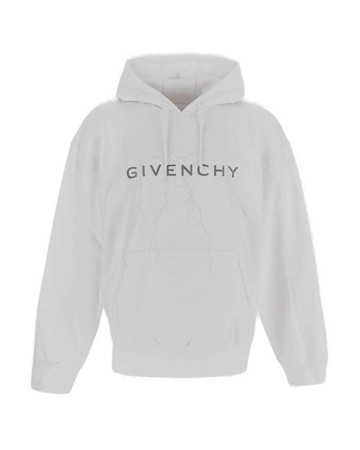 Givenchy Gray Logo Printed Drawstring Hoodie for men