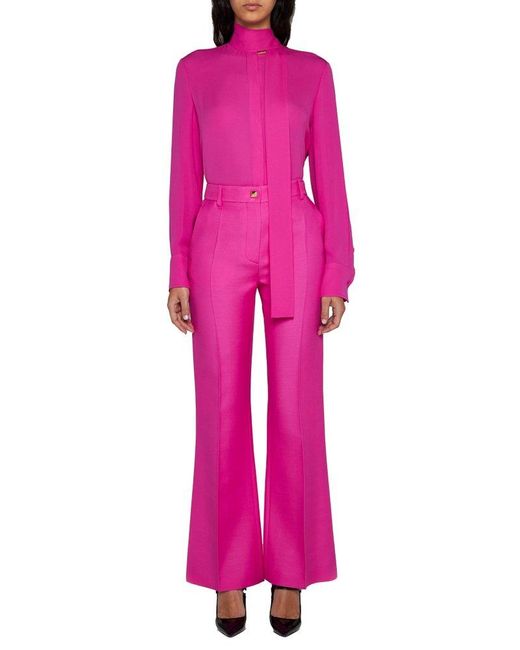 Valentino Pink Bow-detailed Long-sleeved Shirt