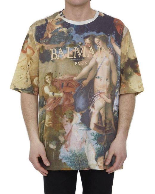 Balmain Multicolor Pastel Renaissance Print Oversized T-shirt for men