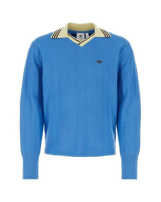 Adidas by Wales Bonner Blue Logo Detailed Long-sleeved Polo Shirt for men