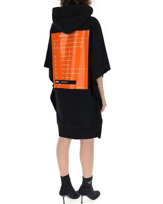 MM6 by Maison Martin Margiela Black Graphic Print Oversized Hoodie Dress