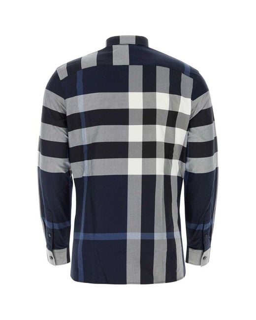 Burberry Blue Check-printed Buttoned Shirt for men