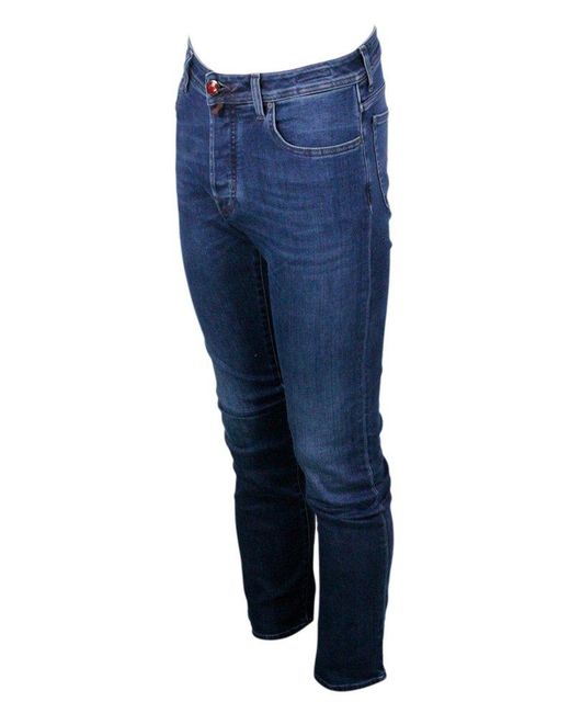Jacob Cohen Blue Bard J688 Jeans In Premium Edition Stretch Denim With 5 Pockets With Closure Buttons And Branded Label for men