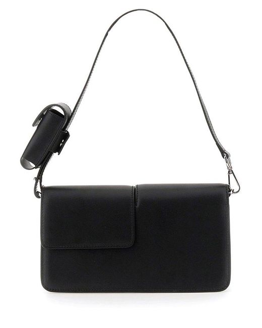 MSGM Black Baguette Bag With Double Flap And Logo