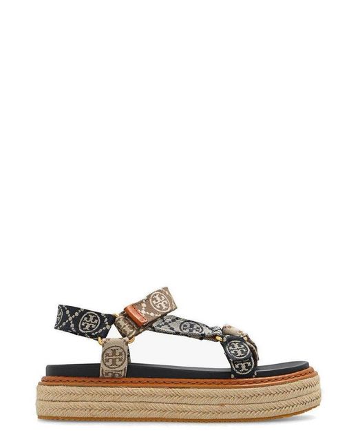 Tory Burch T-monogram Woven Sandals in White | Lyst