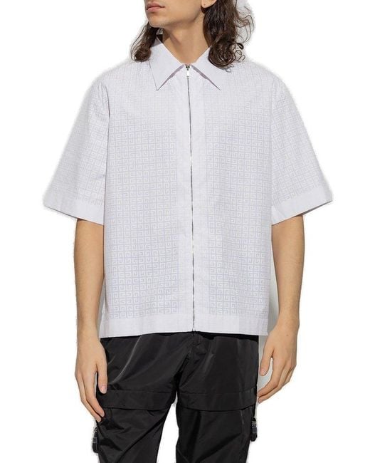 Givenchy White 4g Allover Zip-up Short Sleeved Shirt for men