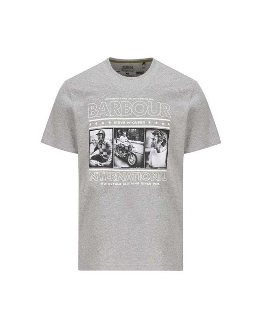 Barbour Gray Graphic Printed Crewneck T-shirt for men