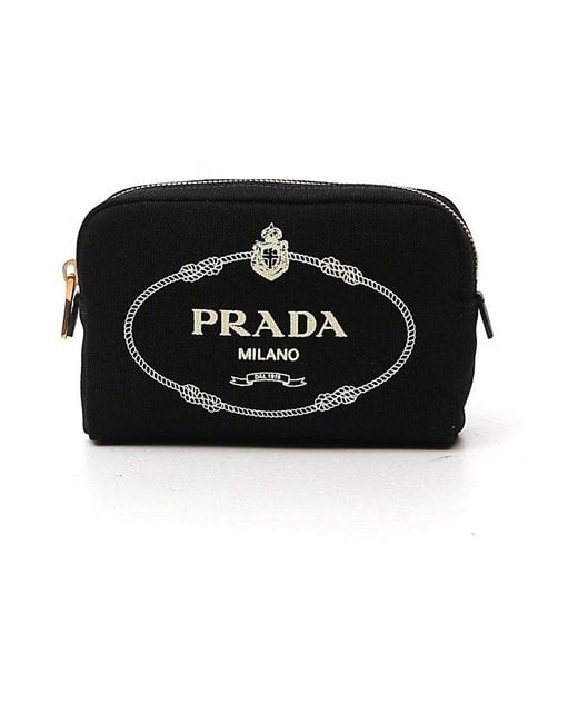 Prada Black Logo Printed Cosmetic Pouch