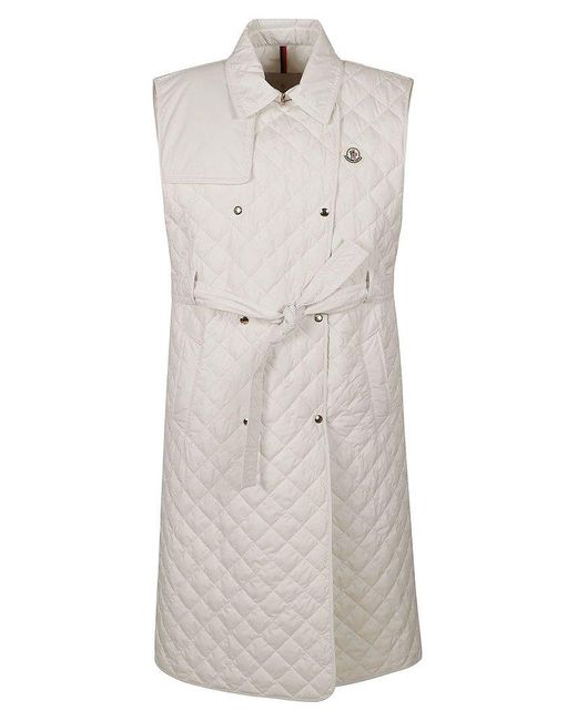 Moncler Quilted Belted Trench Coat in White | Lyst