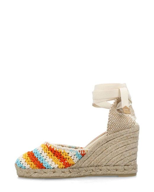 Castaner Metallic Carina Crochet Ankle Strap Wedge Espadrilles