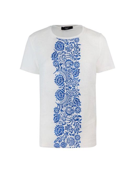 Weekend by Maxmara Blue Floral Embroidered Crewneck T-shirt