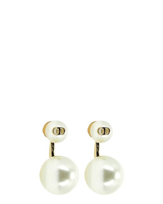 Dior White Double-pearl Look Earrings