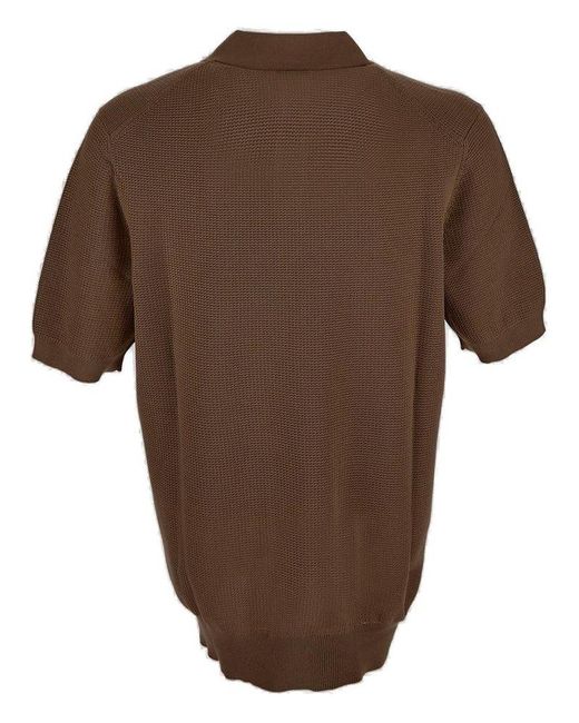 Zegna Brown Short Sleeved Knitted Polo Shirt for men