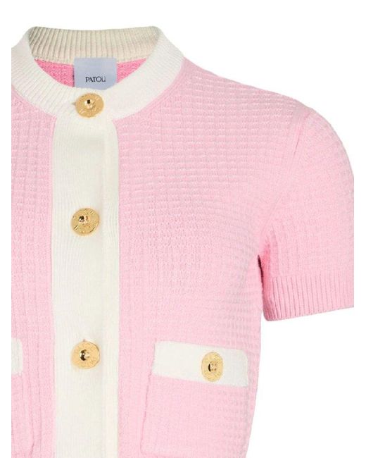 Patou Pink Button-Front Short Sleeve Top