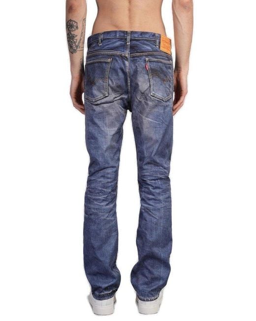 Junya Watanabe Blue Logo Patch Distressed Jeans for men