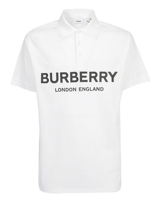 Burberry White Logo Print Piqué Polo Shirt for men