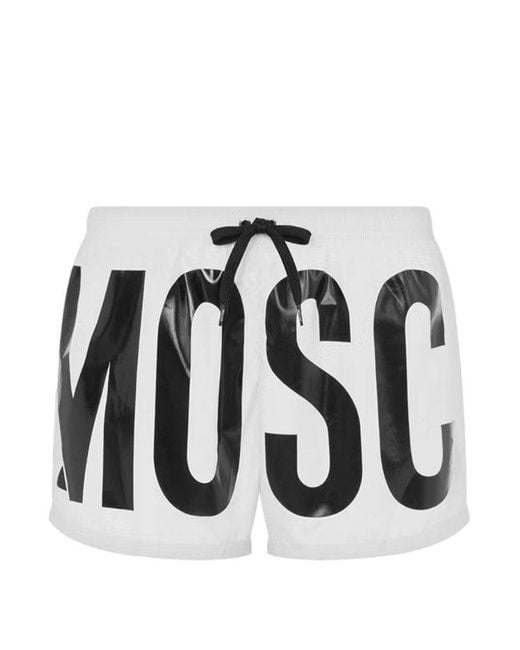 Moschino White Logo Printed Drawstring Swim Shorts for men