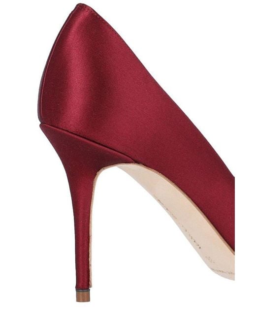 Manolo Blahnik Red Embellished Satin Pumps