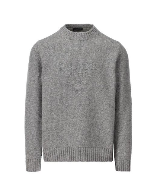 Prada Gray Ribbed Knit Sweater for men