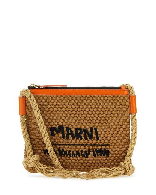 Marni Brown Raffia Crossbody Bag