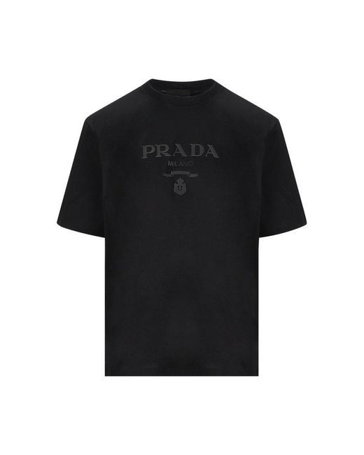 Prada Black Logo-printed Crewneck T-shirt for men
