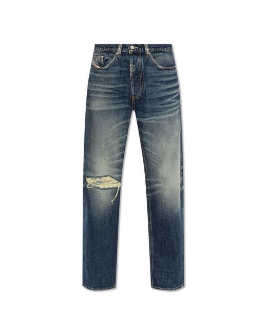 DIESEL Blue 2010-d-macs Distressed Straight-leg Jeans for men