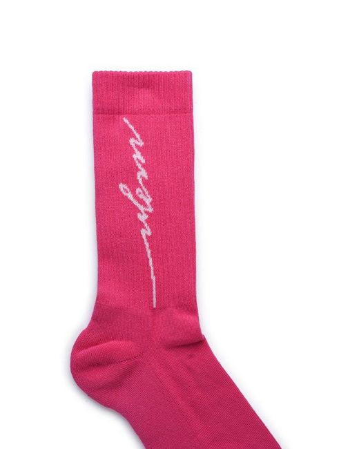 MSGM Pink Logo Intarsia Knitted Socks