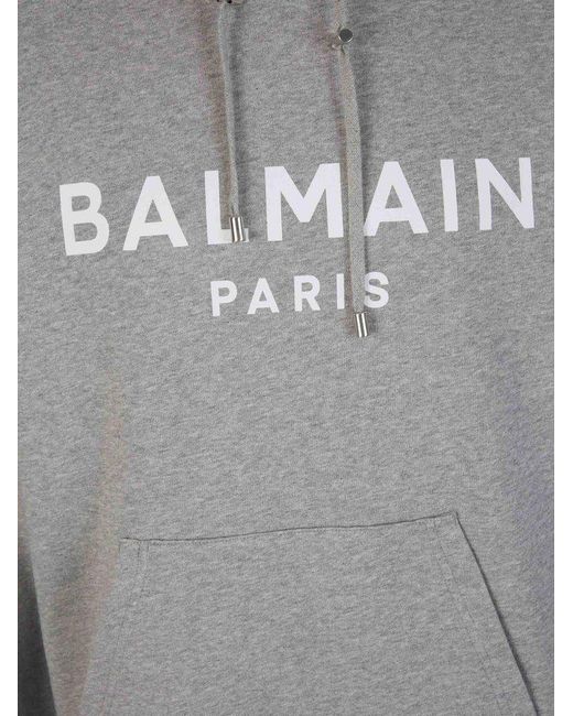 Balmain Gray Logo Hood Sweatshirt for men