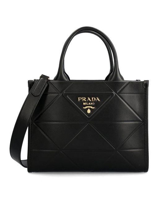 Prada Symbole Logo Printed Mini Top Handle Bag in Black | Lyst
