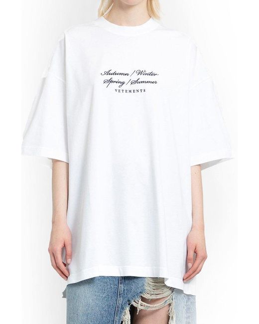 Vetements White Logo Embroidered Oversized T-shirt for men