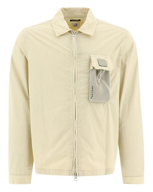 C.P. Company Synthetic C.p.company Logo Patch Long-sleeved Jacket in White  for Men | Lyst